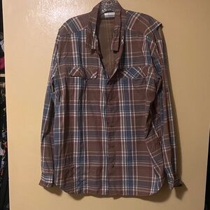 Columbia Brown and Blue Plaid Button-Up Shirt